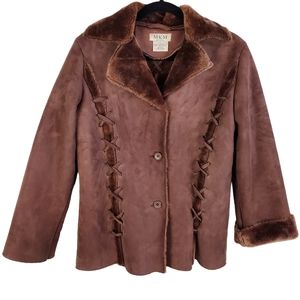 M.K.M. vintage faux suede/fur brown coat L